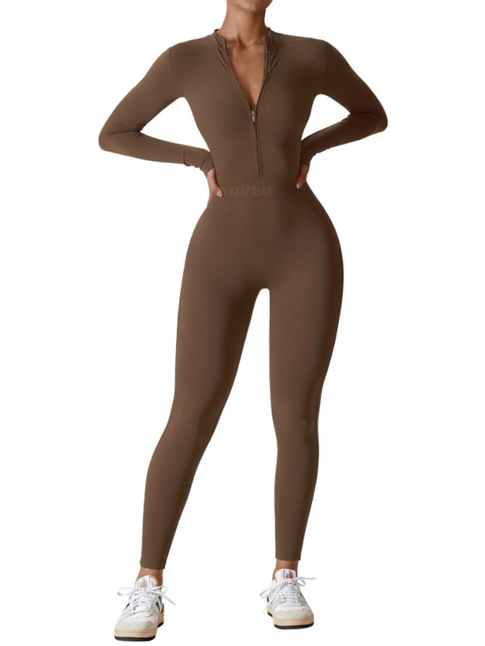 Women Long Sleeve Workout Jumpsuit Zip Up Romper Bottom Pants Bodysuit Bodycon